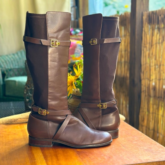 Cole Haan Dorian brown leather/stretch equestrian knee boot. Size 9.5 - Picture 3 of 11